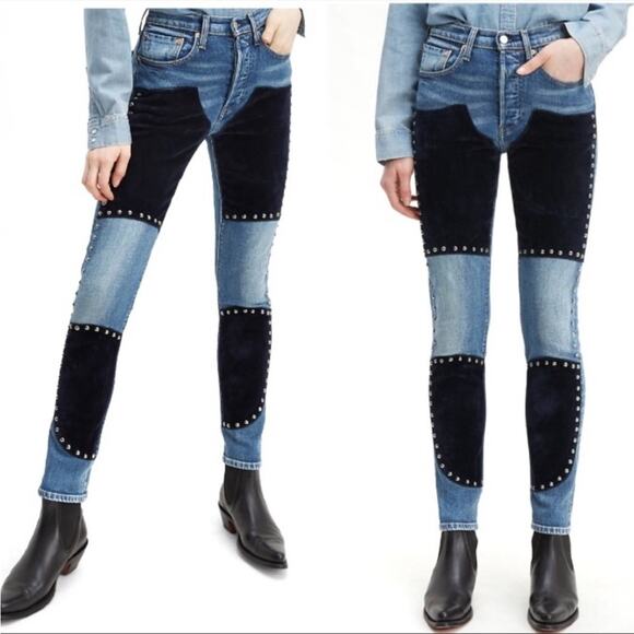 Levi’s X Free People 501 Studded Skinny Jeans Night Rider 27 X 30 - Picture 1 of 16